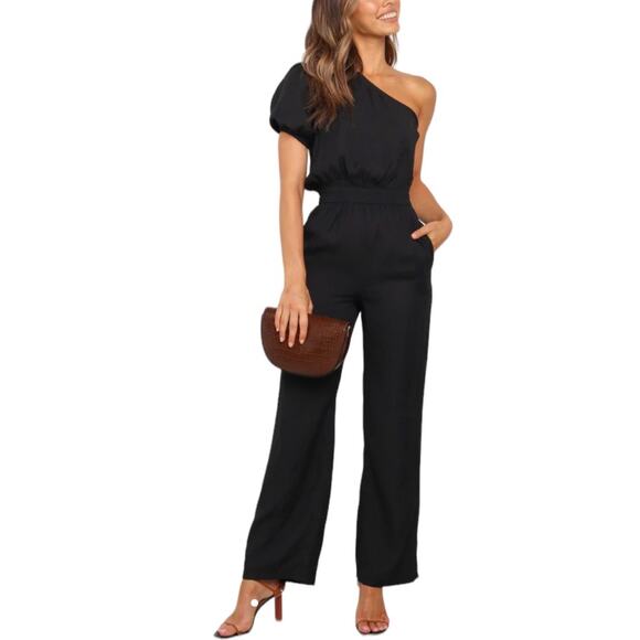 MVN THE LABEL Pants - MVN the Label Black Lancey One Shoulder Dressy Jumpsuit 4